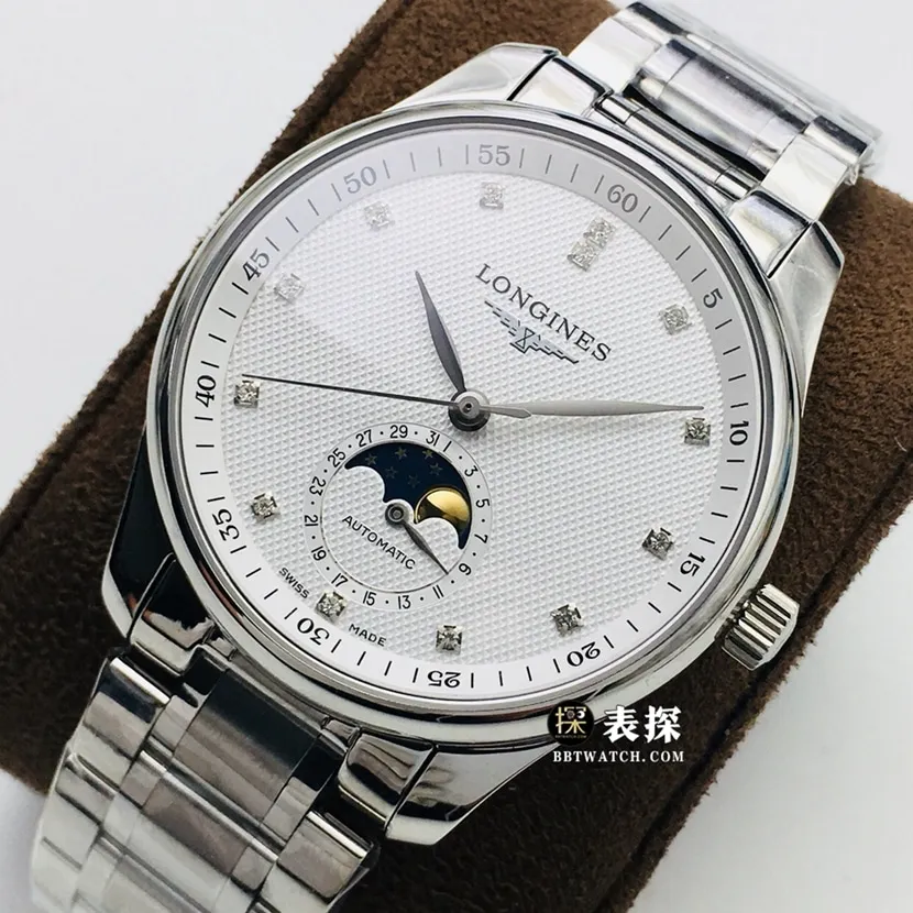 LG factory Longines watchmaking traditional watch men's silver gray plate wheat grain moon phasesteel bracelet model picture and price side live photo