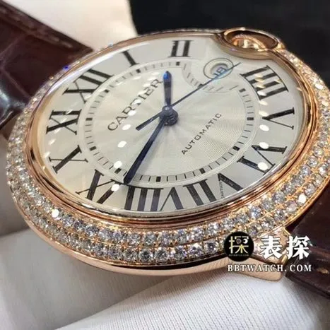 Cartier blue balloon watch men's silver gray plate rose gold diamond leather strap model pictures and prices front live photo