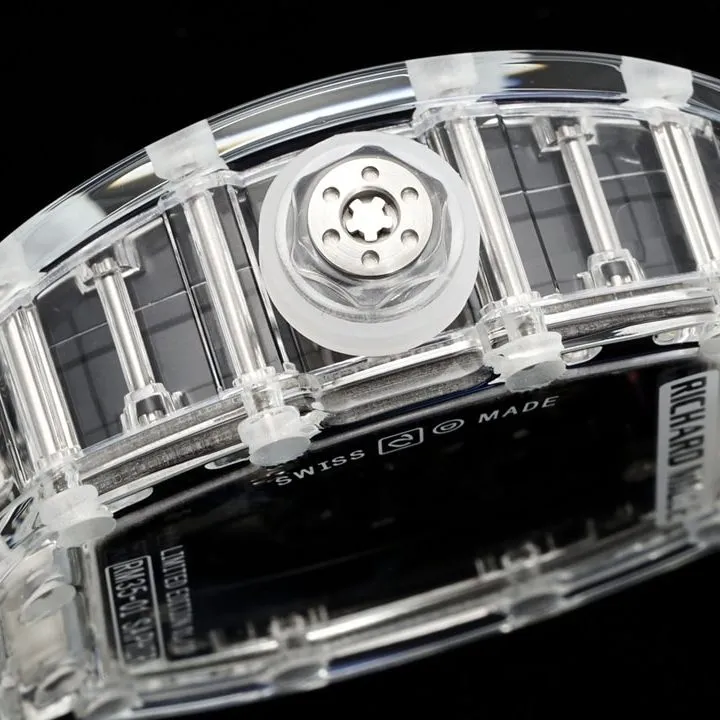 Richard Mille men's top-tier watch transparent hollow plate rubber model RM35-01front live photo
