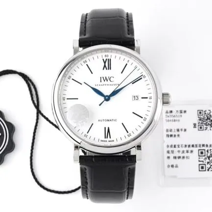 ZF Factorytop-tier watch IWC white dial black belt Portofino series leather strap automatic movement watch front view