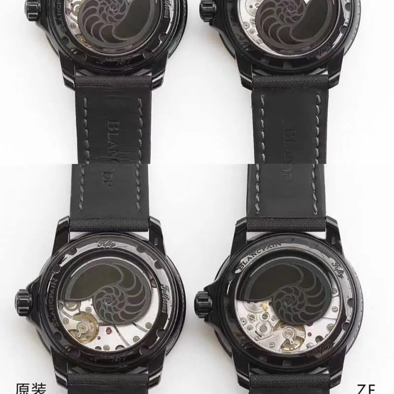 ZF Blancpain Fifty Fathoms 5015-11C30-52 "Black Magic" Front View Watch Authenticity Comparison Review: Crown Image