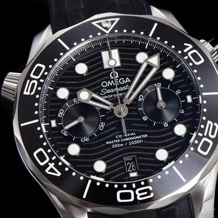 OM Factorytop-tier watch Omega new Seamaster 300m men's black dial black rubber strapchronograph watch front view