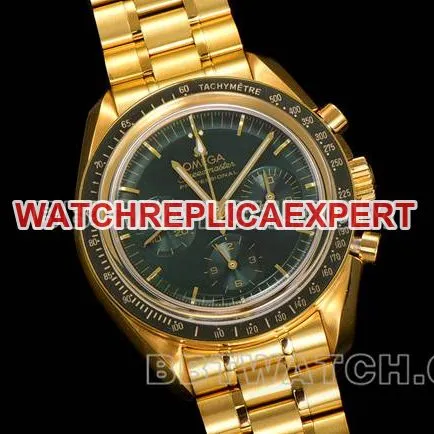 1:1replica watch N1 factory Speedmaster Omegagreen dialyellow goldsteel bracelet model front live photo