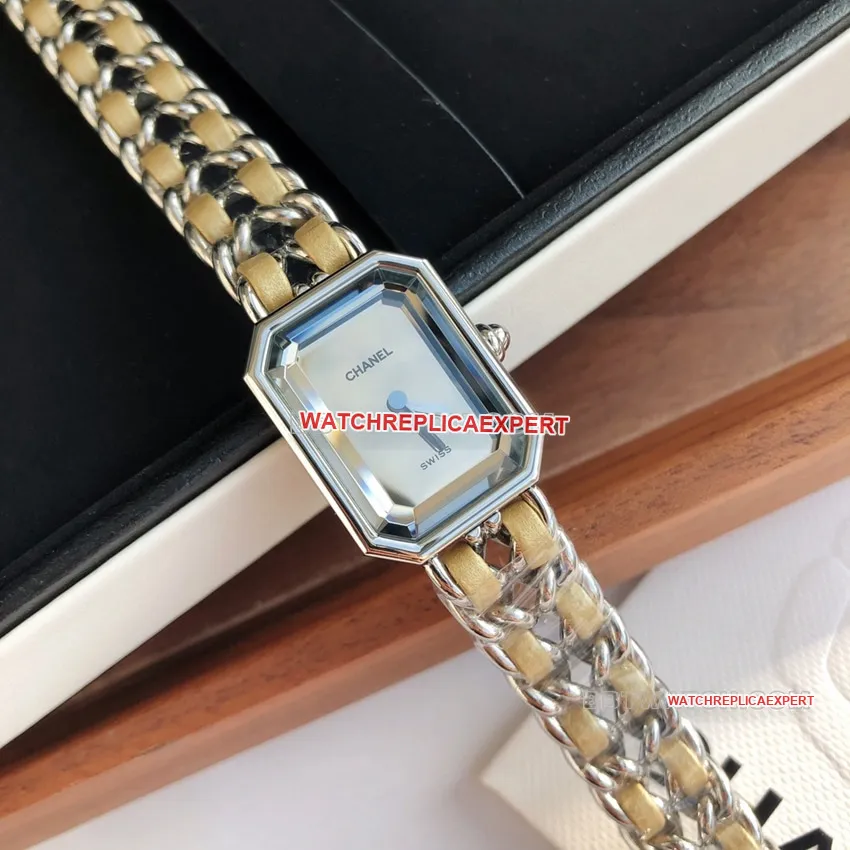 Chanel top gray dial quartz gold ribbon