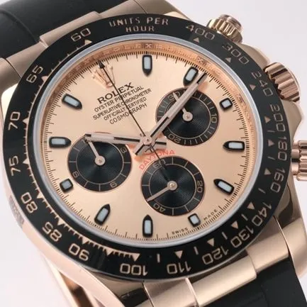 top-tier replicaRolex men's brown plate rubber strap popular model Cosmograph Daytona mechanical watch front view