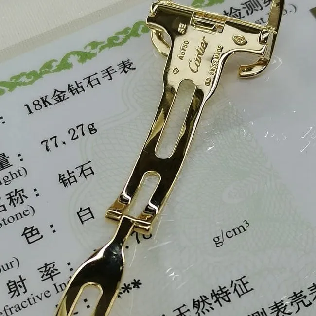top-tierCartierreplica watch women's gold plate brown belt creative gemstone series quartzleather strap front view