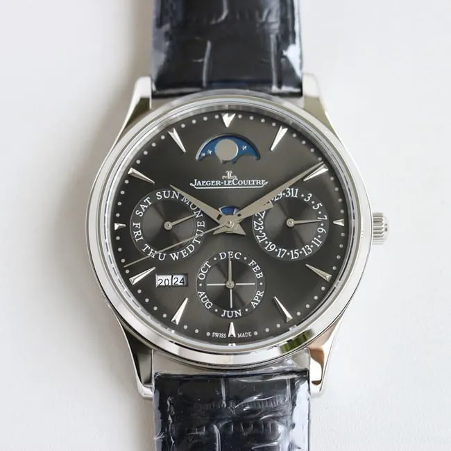 TW factory Jaeger-LeCoultre perpetual calendar top-tier watch men's black dial black belt master series fully automatic movementleather strap watch movement picture