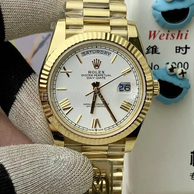 collectible watch Rolexblack dialPPM factory Day-Date mechanical yellow goldcaseback live photo