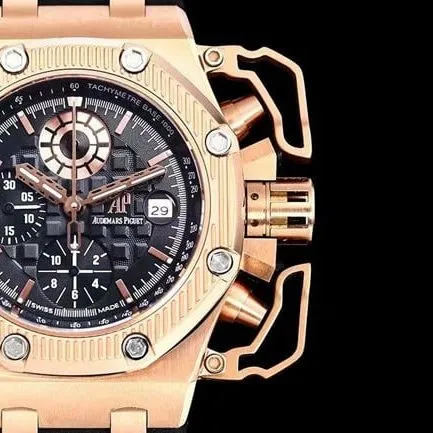 Top-tier watch Audemars Piguet44mm men's black dial rubber strapRoyal Oak offshore mechanical watch back cover picture