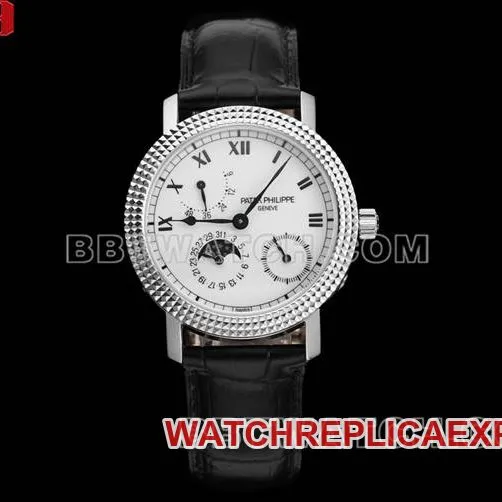 Top watch complex function timepieces V9 Factory Patek Philippe white dial leather strap real shot photo
