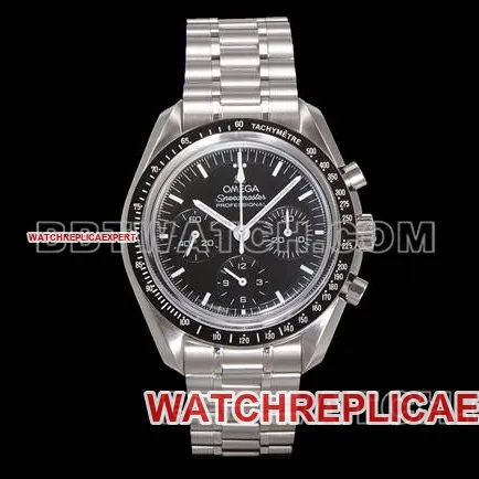 collectible watch N1 factory Speedmaster Omegablack dialsteel bracelet front live photo