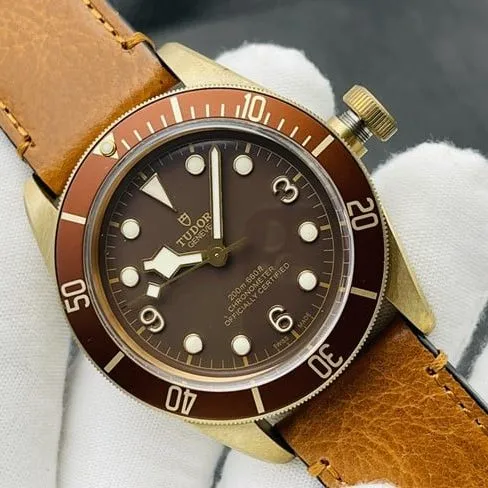 top-tier Tudor Biwan bronze model M79250BA-0001 orange strap watch side view