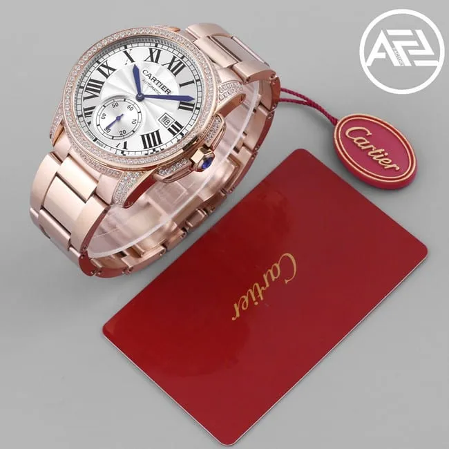 top-tier watch Cartier Kalibo series men's white dial pink steel bracelet automatic movement watch front view