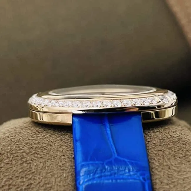 Top-tier watch Countess blue dial blue belt time series leather strap watch side view