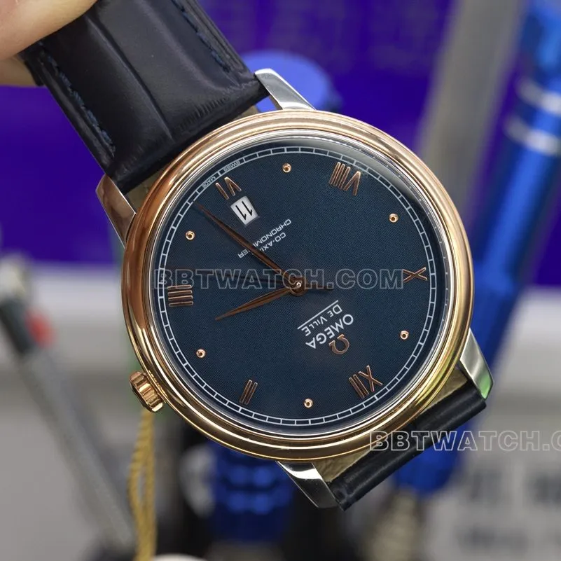 A+Omega Diefei top-tier watch rose goldblue dial 39.5mm men's dial details