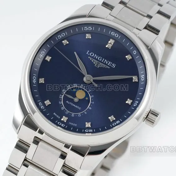 APS factory Longines watchmaking tradition watch blue dialmoon phasesteel braceletL2.919.4.97.6front live photo