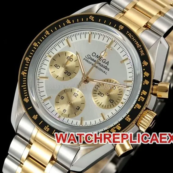 Omega Speedmaster 1:1top-tier replicasilver dial gold steel bracelet model 310.20.42.50.02.001front live photo