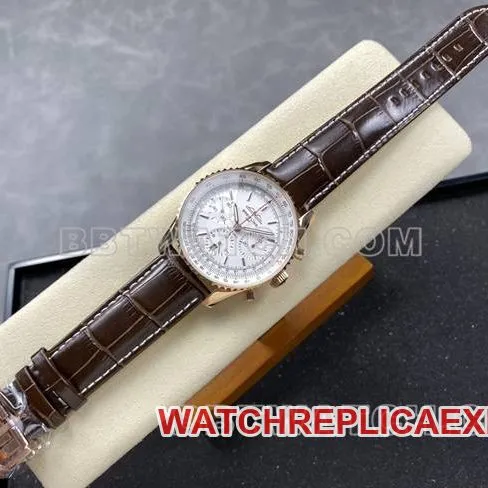 collectible watch aviation chronograph BLS factory Breitlingrose goldwhite dialleather strap model braceletlive photos