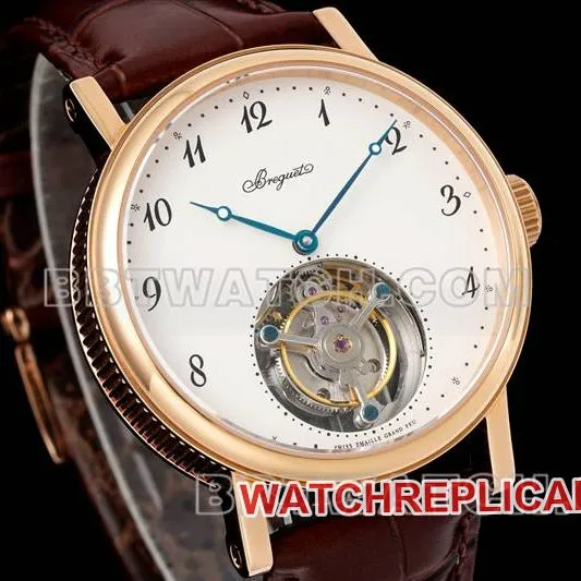 Breguet 1:1replica watch RMS factory classic white dialtourbillonrose gold mechanical leather strap model front live photo