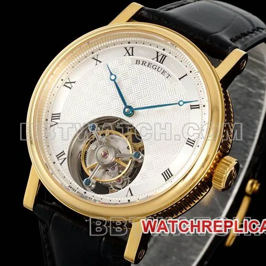 Breguet collectible watch RMS factory classic silver white dialtourbillonyellow gold mechanical leather strap model front live photo