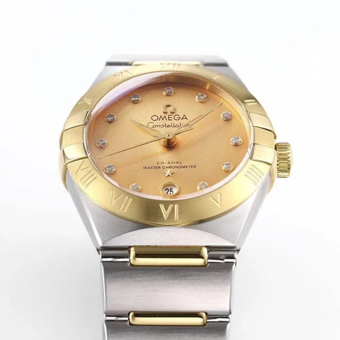 top-tier watch Omega women's gold plate constellation series steel bracelet watch front view