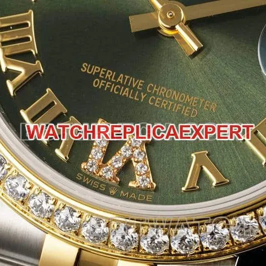ARF FactoryRolex logsuper clonegreen dialdiamond bezel31mm intergold five-lattice chain link278383front live photo