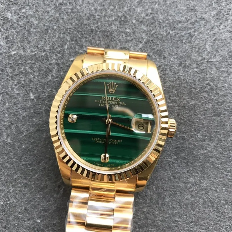 Rolex Datejust 36mm Malachite Green Dial Men's Mechanical Watch Full Gold Clasp Image