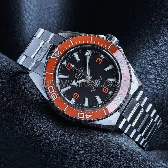 VS Factory1:1replica watch Seamaster 600m black dial orange bezel steel braceletclasp live photos