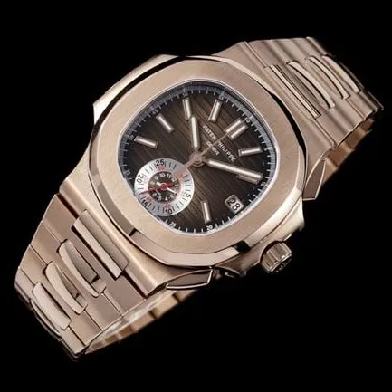 3K Factory Patek Philippe collectible watches Men's Black Plate Steel Strap Nautilus Multifunction Chronograph Watch Front View