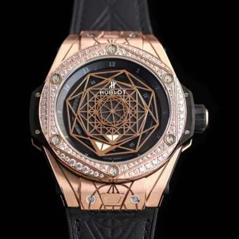 WWF factory top-tier watch Aerospace BigBang series rose gold circle diamond black bottom men's tattoo watch movement picture