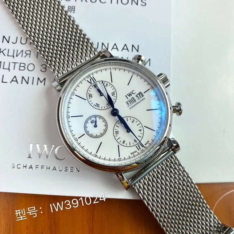 IWC IWC Original High-Quality Portuguese Milano Mesh Strap Swiss ETA 7750 Movement Available in Black, White, and Blue with Buckle Images