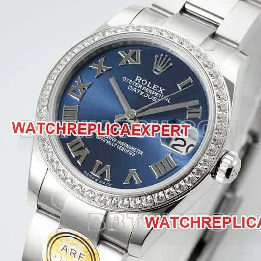 ARF FactoryRolex log top-tier replicablue dialdiamond bezel Roman numerals 31mm three-lattice chain link 278384front live photo