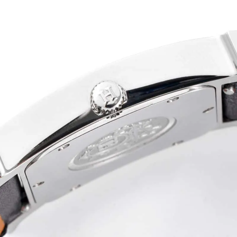 Hermès top-tiersuper cloneladies' watchHeureH series ladies quartz square fashion watch black leather white dial front view