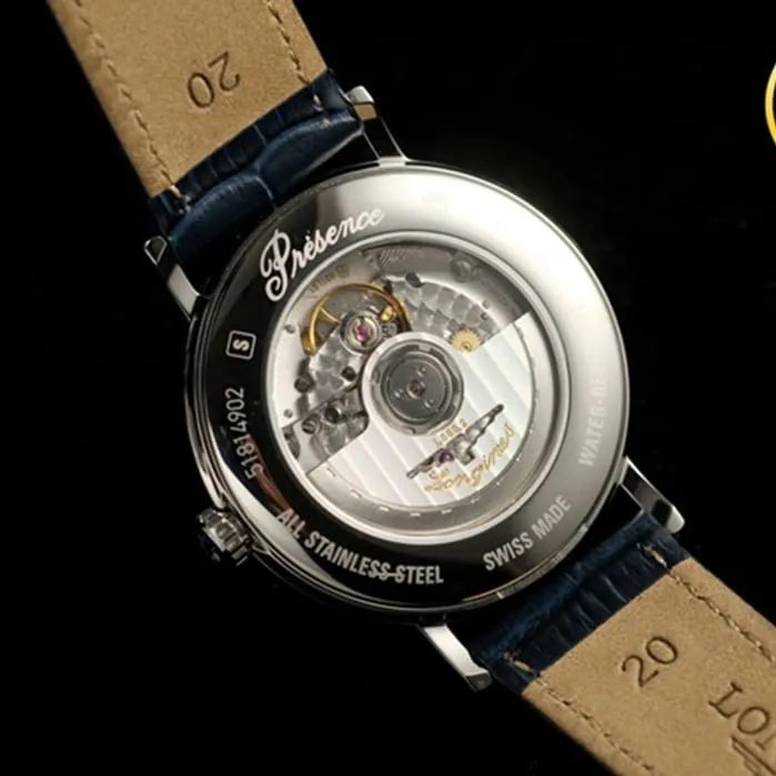Top collectible watches Longines Men's Blue Plate Blue Strap CURLY Series Belt Watch Front View