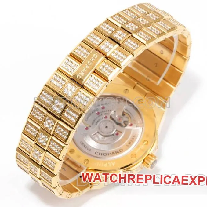 Chopard1:1replica watch GH factory Xueshan Aoyi 41mm pavé diamond yellow goldsteel bracelet model front live photo