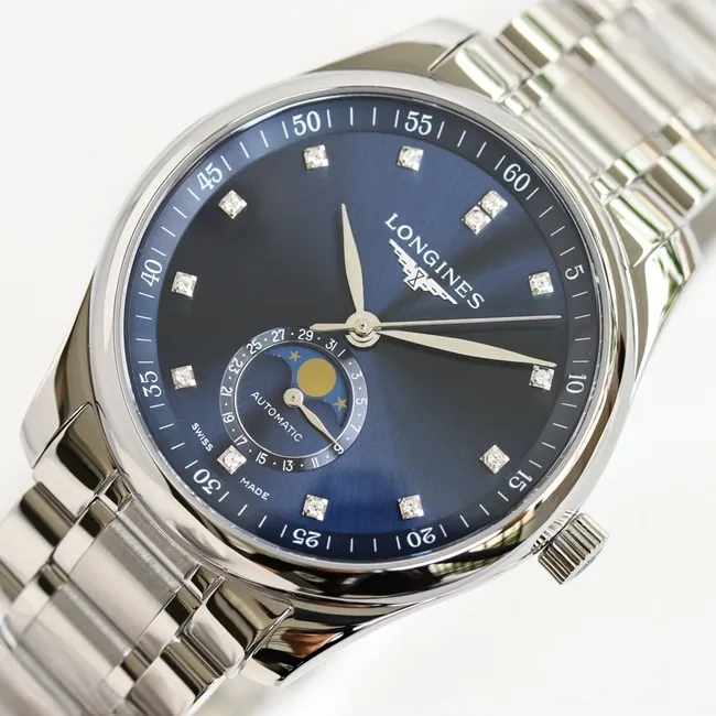 GF Factorytop-tier watch Longines automatic movement men's blue dial master series moon phasesteel bracelet watch clasp picture