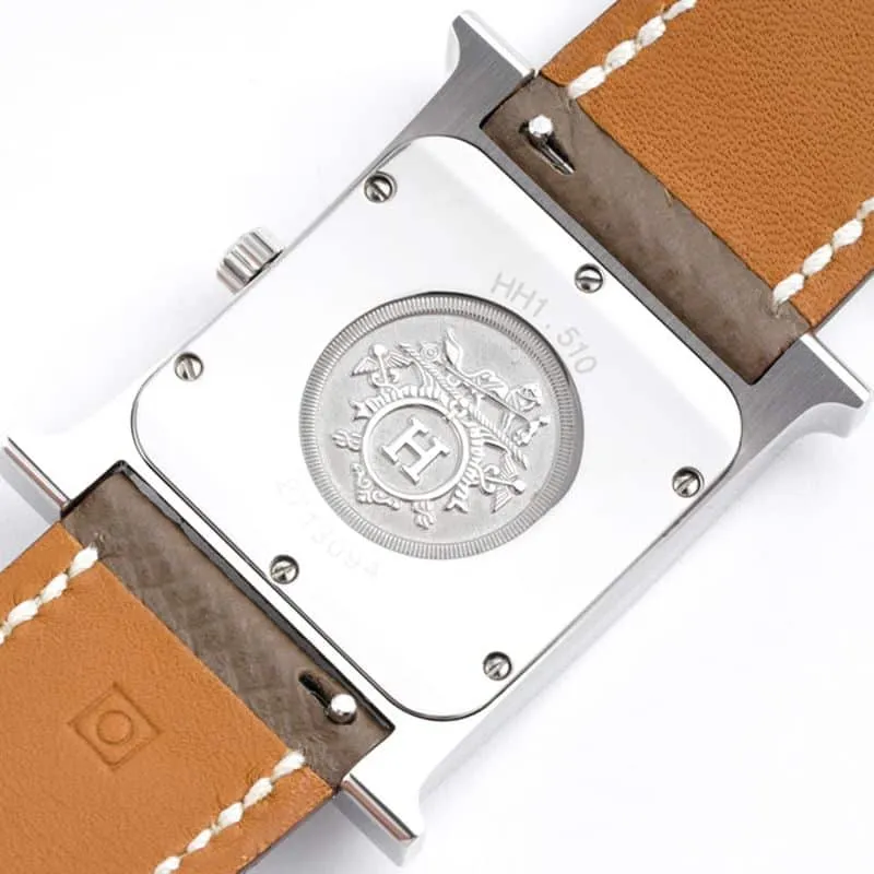 Hermès ladies' watchtop-tier replicaHeureH series quartz square fashion watch dark gray braceletwhite dial front view