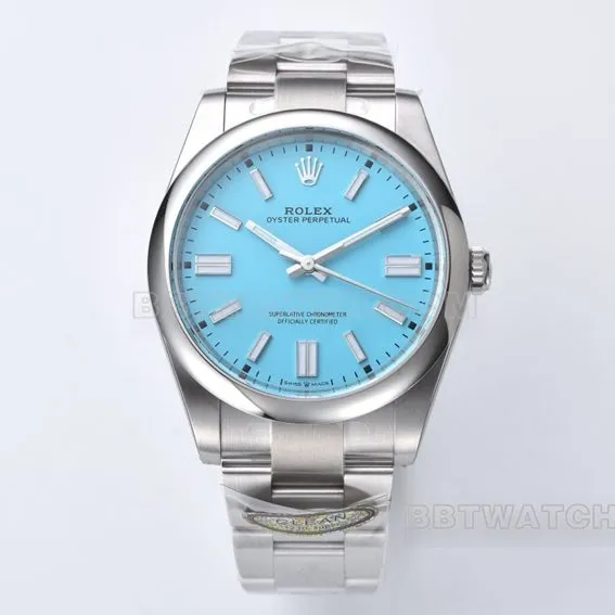 Factory C Rolex Oyster Perpetual top-tier replica41mm turquoise blue dial124300-0006front live photo