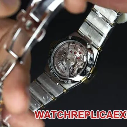 Omegatop-tier watch constellation series ladies' watchwhite dialsteel bracelet diamond-set mother-of-pearl mechanical 123.25.27.20.55.004 watch front view