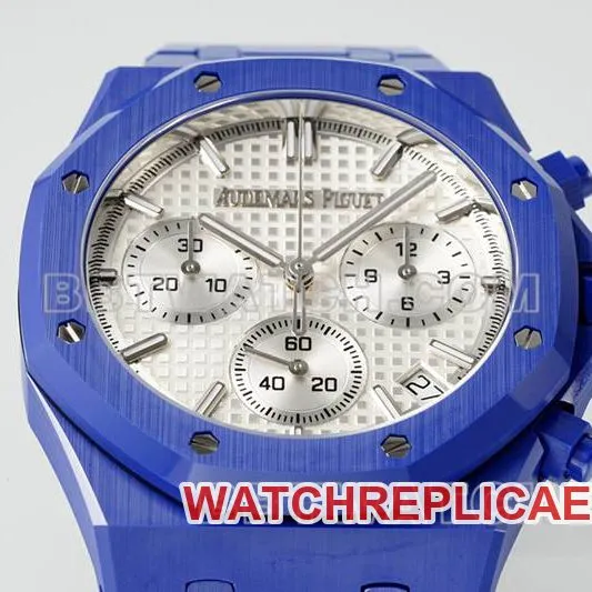 Audemars Piguet collectible watch APS factory Royal Oak silver white dial mechanical blue steel bracelet model 26240front live photo