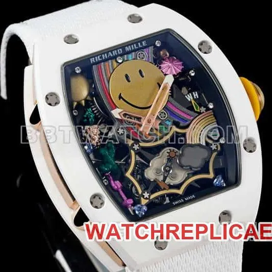 Richard Mille Men's Top Smiley Tourbillon White Case White Belt Model RM 88 Front Actual Photo
