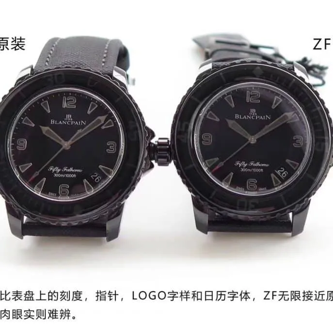 ZF Blancpain Fifty Fathoms 5015-11C30-52 Black Manta Front View Watch Authenticity Comparison Review Front View