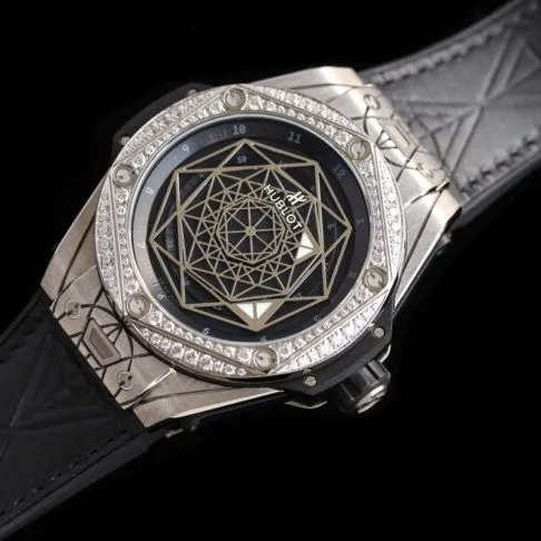 WWF factory top-tier watch Hublot Big Bang series ring diamond K gold black bottom - tattooed men's watch clasp picture