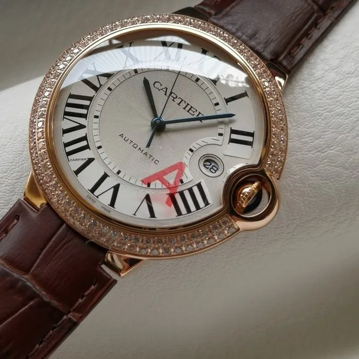 top-tier watch Cartier men's white dial blue balloon leather strap watch back cover picture