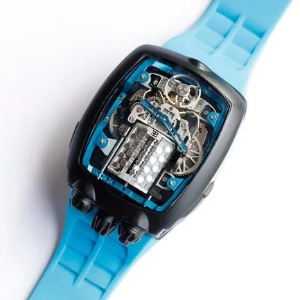 Top-tier Bugatti Veyron watch men's black dial blue rubber strap mechanical watch movement picture