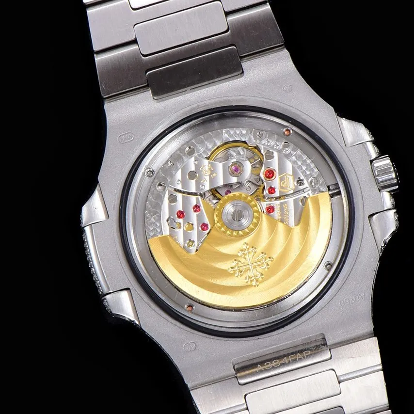 TW factory Patek Philippetop-tier watch men's white dialsteel braceletNautilus series mechanical detail shots