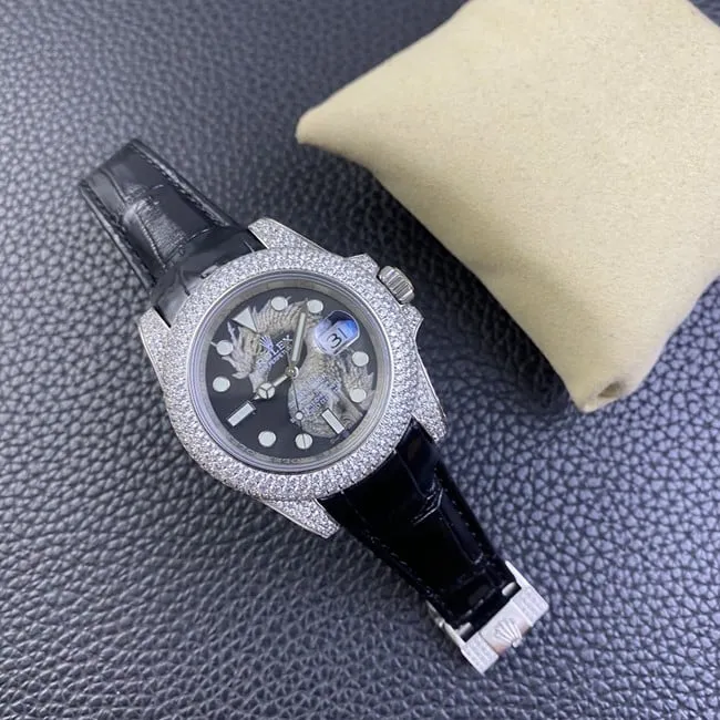 top-tier replicaRolex men's watch black dial black belt fully automatic movementSubmariner back cover picture
