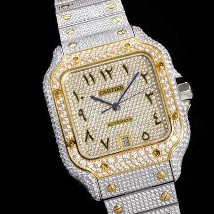 top-tier replicaCartiersuper men's gold disc steel bracelet Santos series Gypsophila full automatic movement watch front view