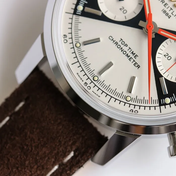 Top collectible watches Breitling Men's White Plate Top Time Series Belt Watch Front View