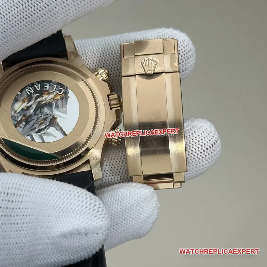 Clean FactoryRolexDaytonasuper cloneblack dialrose gold rubber model 126515front live photo